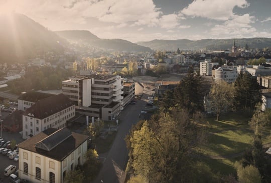 Aussicht auf Liestal mit EBL Gebäude